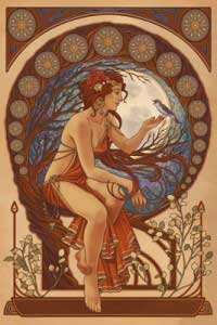 Lantern_Press_Image_-_Woman_and_Bird_-_Art_Nouveau
